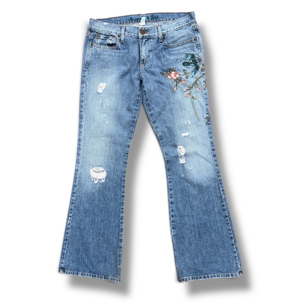 Vintage Made in the USA Y2K Abercrombie & Fitch Embroidered Flare Jeans Size 8